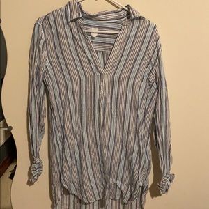 Blue and white tunic blouse